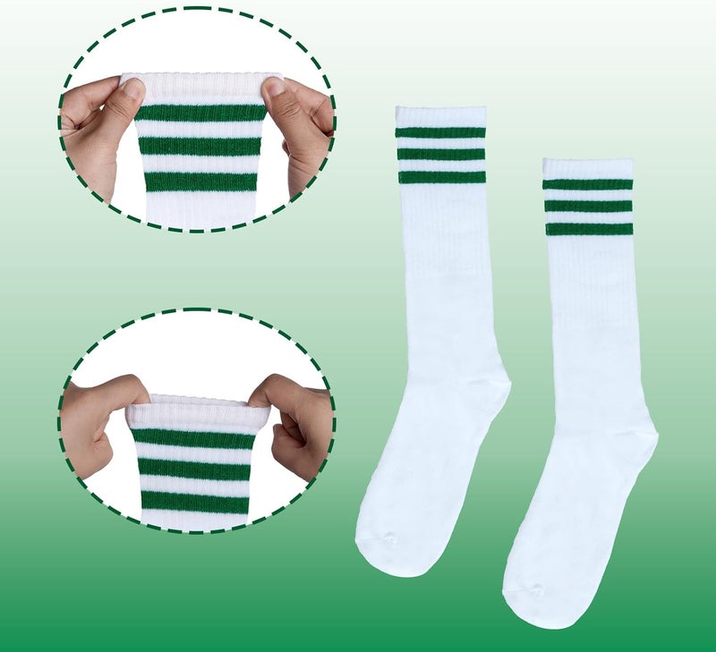 Sucrain 5 Pieces Striped Sweatbands and Socks Set, Sports Sweatbands Wrist Sweat Bands Red, White& Blue High Tube Socks 80s Accessories Costumes for Men Women - Image 3